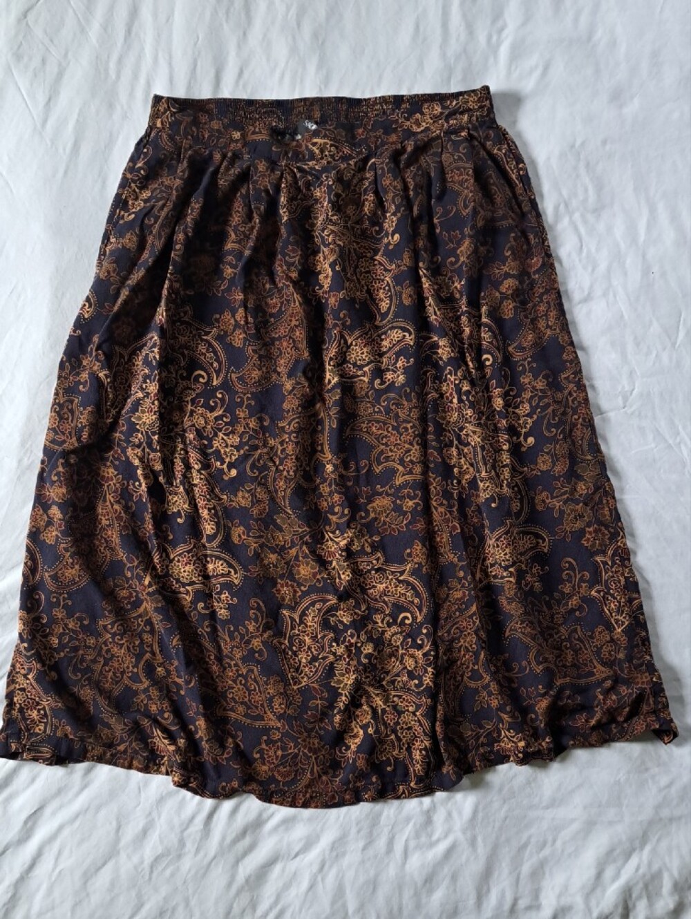 Vtg 90s Sag Harbor Flowy Navy Blue Skirt with Paisley Print Size XL Boho Cottage
